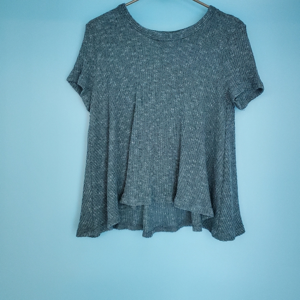 LUSH Sweater Size Small Turquoise Knit Short Sleeve